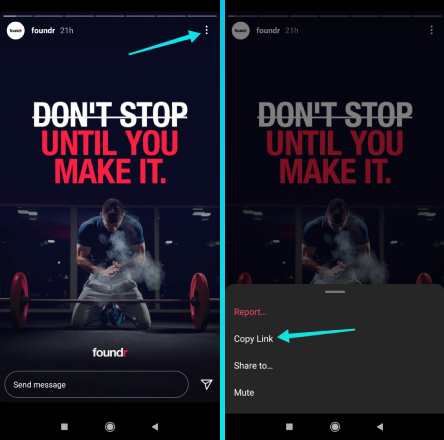 Copiez le lien URL vers l'histoire instagram