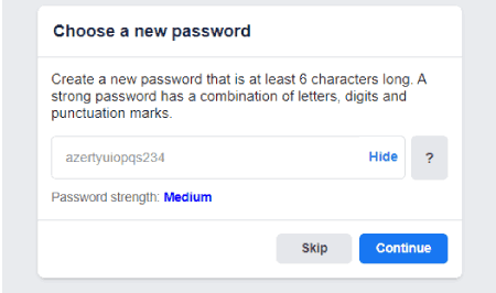 Définissez un nouveau mot de passe pour Facebook