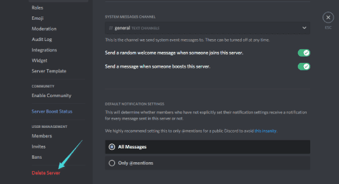 Comment supprimer un serveur Discord