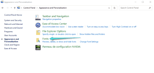 Dossier de polices activé Windows 10