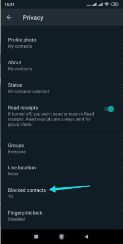 Liste des numéros bloqués sur Whatsapp