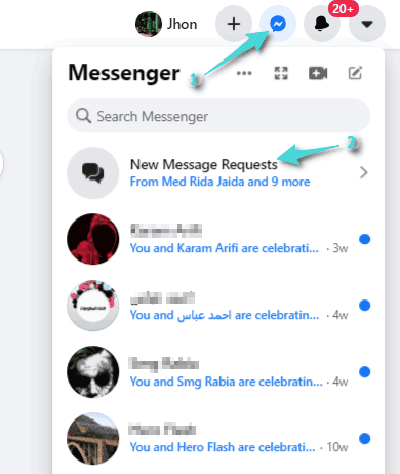 Trouvez des demandes de messagerie sur Facebook