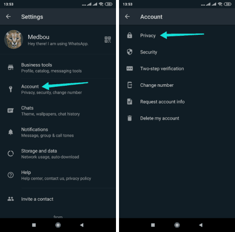 Paramètres de confidentialité Whatsapp