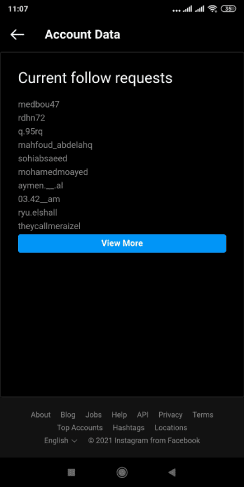 Liste des demandes de suivi en attente sur Instagram