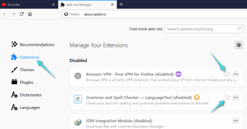 Désactiver les modules complémentaires Firefox