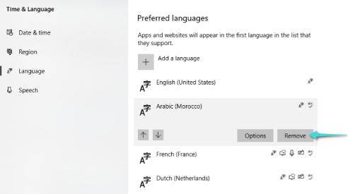 كيفية حذف اللغة من ويندوز 10