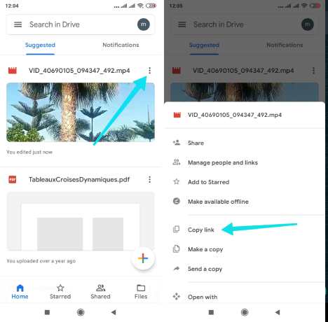 Copier le lien vidéo de google drive