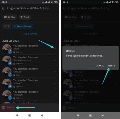 Effacer une recherche Facebook spécifique