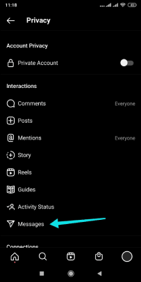 Paramètres de messagerie privée Instagram