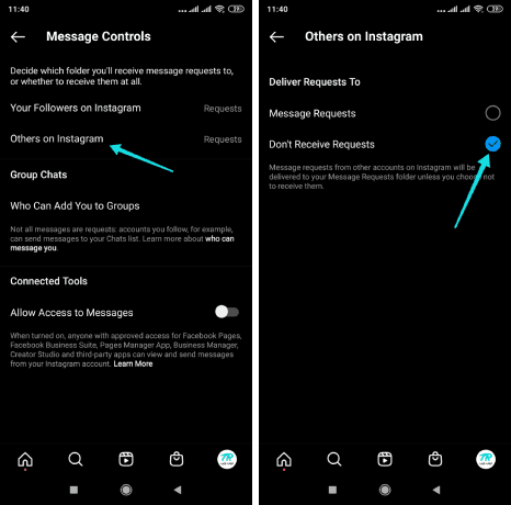 Désactiver l'envoi de messages anonymes sur Instagram