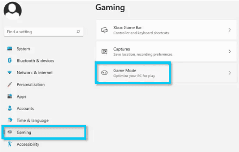 Paramètres du mode de jeu dans Windows 11