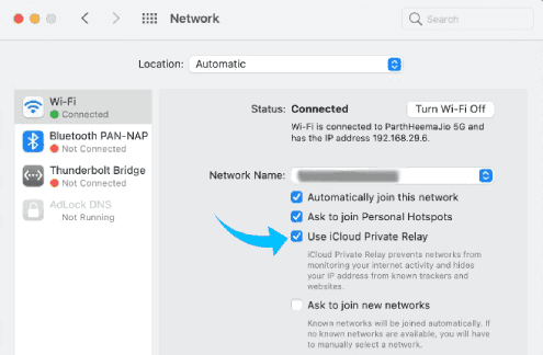 Othello Private Relay pour connexion Wi-Fi