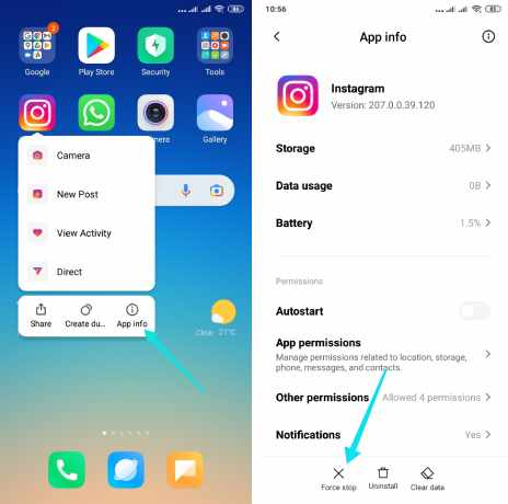 Forcer l'arrêt de l'application Instagram