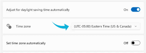 Changement Time zone dans Windows 11