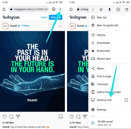 Afficher la version de bureau d'une publication Instagram