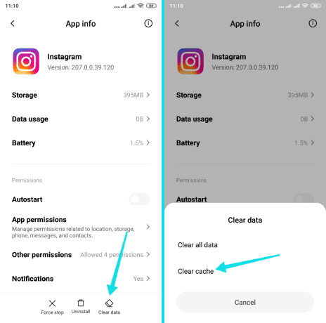 Supprimez le cache Instagram pour résoudre le problème de l'impossibilité d'envoyer des messages privés