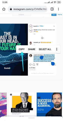 Copier le commentaire Instagram