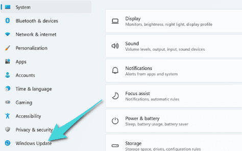 Section de mise à jour du système Windows 11