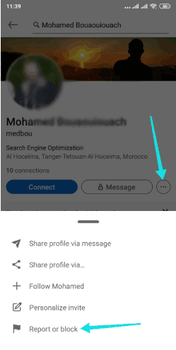 Bloquer quelqu'un sur une application LinkedIn