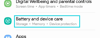 Section d'entretien de la batterie et de l'appareil dans Android