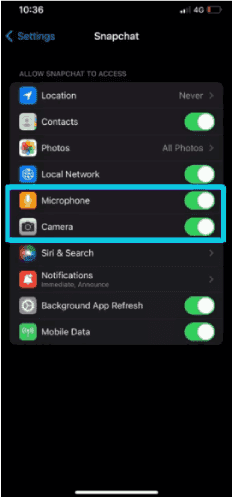 Vérifier les autorisations de Snapchat sur iPhone