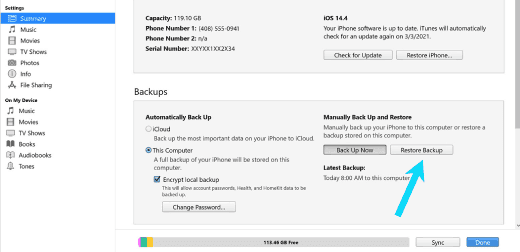 Récupération de données iPhone via iTunes