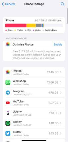 Vérifiez l'espace de stockage sur l'iPhone pour résoudre le problème de téléchargement d'applications