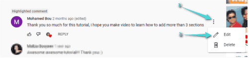 Modifier le commentaire sur Youtube