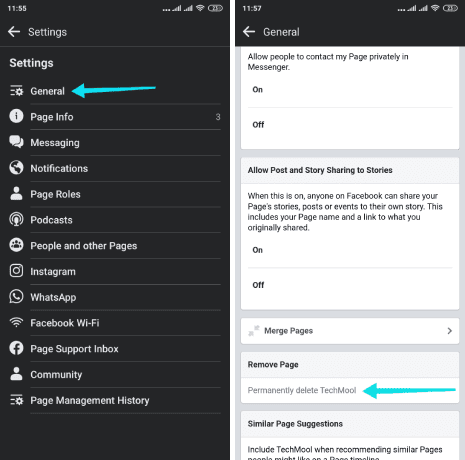 Supprimer une page Facebook par téléphone