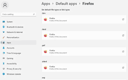 Définissez le navigateur par défaut pour chaque type de fichier sur Windows 11