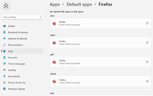 تعيين المتصفح الافتراضي لكل نوع من الملفات على ويندوز 11