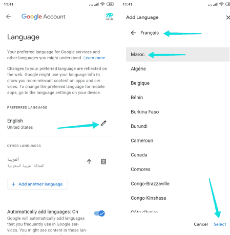 Sélectionnez la langue d'utilisation des services Google