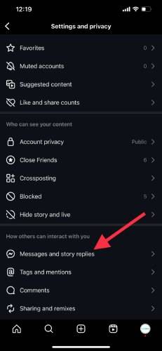 Paramètres des messages et réponses aux histoires sur Instagram