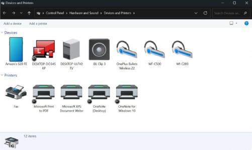Fenêtre Périphériques et imprimantes Windows 11