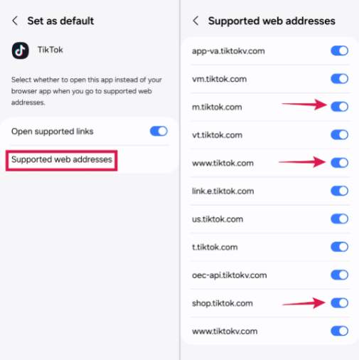 Autoriser TikTok à ouvrir le lien Pris en charge sur Android