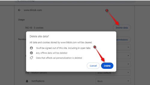 Effacer les données du site Web TikTok sur un navigateur Google Chrome