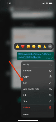 Modification rapide d'un lien dans un chat Whatsapp