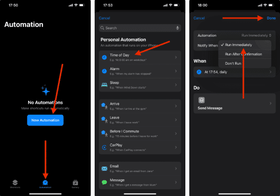 Utiliser une application Shortcuts Pour programmer un message sur iPhone