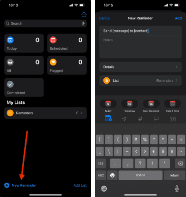 Utilisez l'application Rappels pour planifier un rappel pour envoyer un message sur iPhone