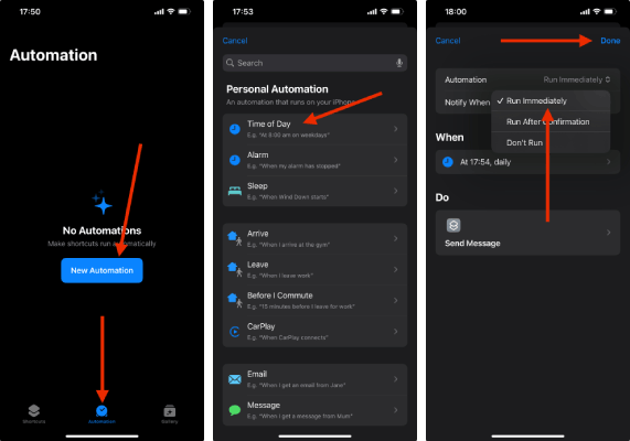 استخدام تطبيق Shortcuts لجدولة رسالة على الايفون