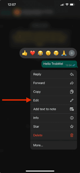 Comment modifier le message après l'envoi sur Whatsapp